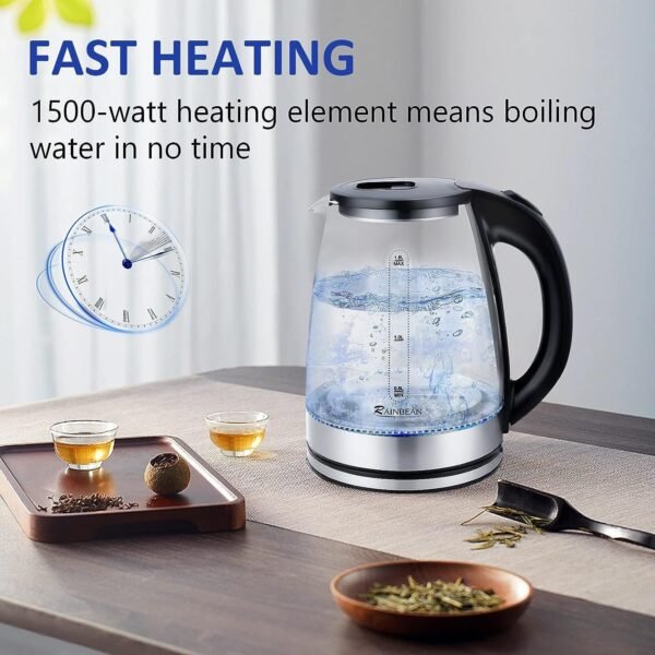 Electric Kettle Water Boiler, 1.8L Electric Tea Kettle, Wide Opening Hot Water Boiler With LED Light, Auto Shut-Off & Boil Dry Protection, Glass Black - Image 2