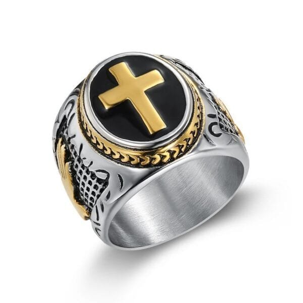 Hot selling P jewelry titanium steel color retaining vacuum gold plated God's Hand men's ring - Image 3