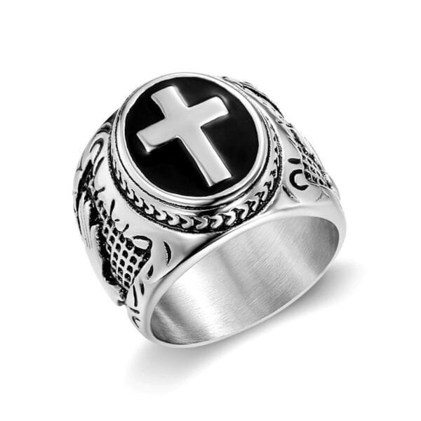Hot selling P jewelry titanium steel color retaining vacuum gold plated God's Hand men's ring - Image 2