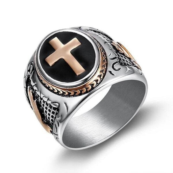 Hot selling P jewelry titanium steel color retaining vacuum gold plated God's Hand men's ring - Image 6