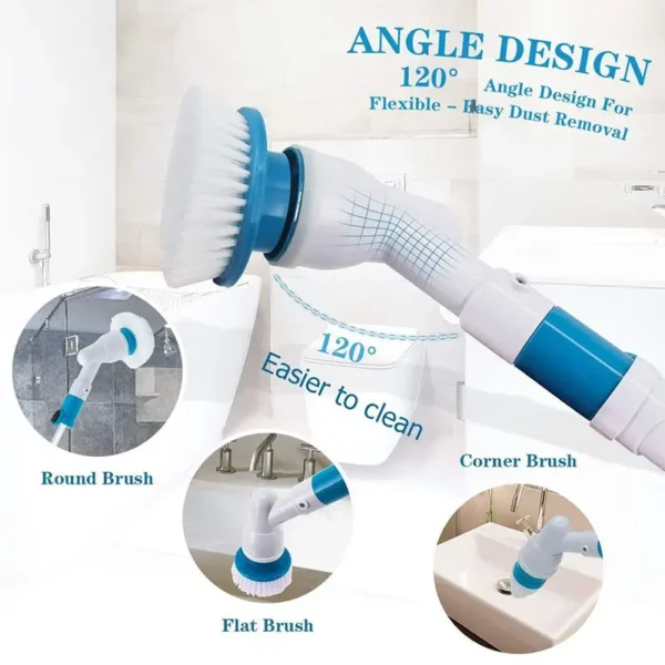 Electric Spin Scrubber Turbo Scrub Cleaning Brush Cordless Chargeable Bathroom Cleaner with Extension Handle Adaptive Brush Tub - Image 5