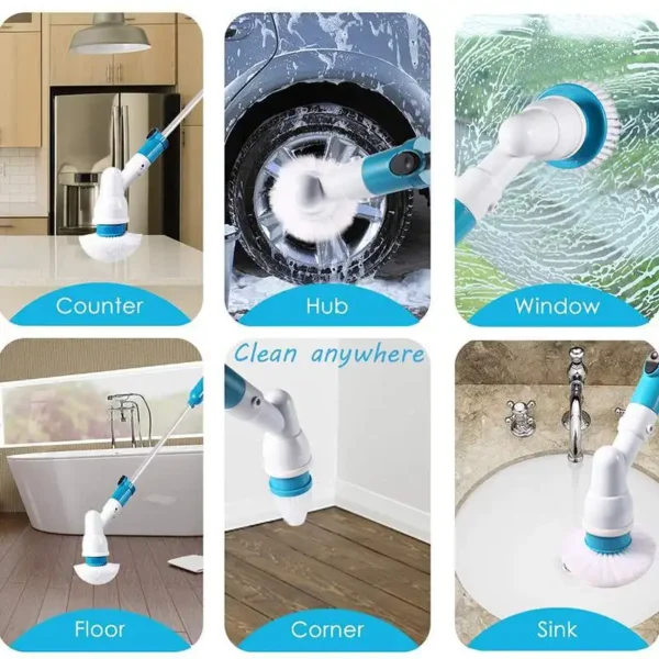 Electric Spin Scrubber Turbo Scrub Cleaning Brush Cordless Chargeable Bathroom Cleaner with Extension Handle Adaptive Brush Tub - Image 3