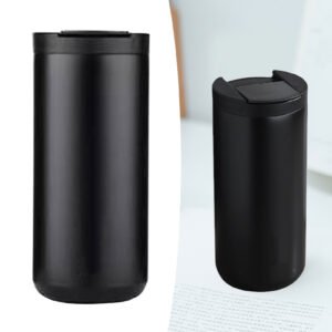 Metal Coffee Mug 400ml Safe Stainless Steel Straw Design Simple Modern Insulated Tumbler for Camping Travel Car Black