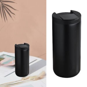 Metal Coffee Mug 400ml Safe Stainless Steel Straw Design Simple Modern Insulated Tumbler for Camping Travel Car Black