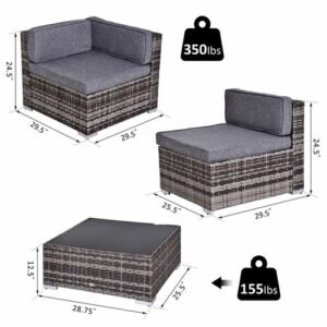 Outsunny 7pc Rattan Furniture Set w/ Side Table Lounge Sofa Cushion