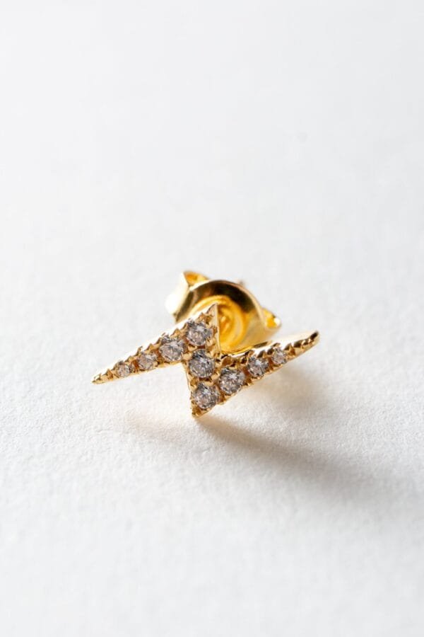 Gold Lightning Bolt Cubic Zirconia Stud Earrings - Image 2