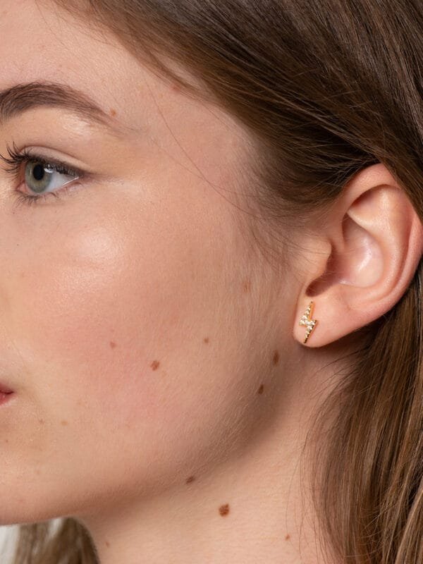 Gold Lightning Bolt Cubic Zirconia Stud Earrings - Image 3