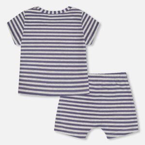 Organic Cotton Short Sleeve Top And Short Set Striped Navy