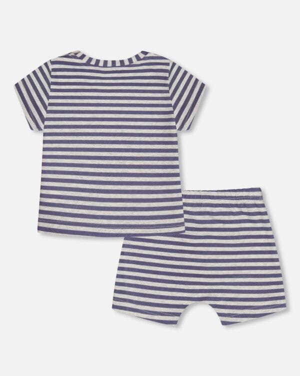 Organic Cotton Short Sleeve Top And Short Set Striped Navy - Image 2