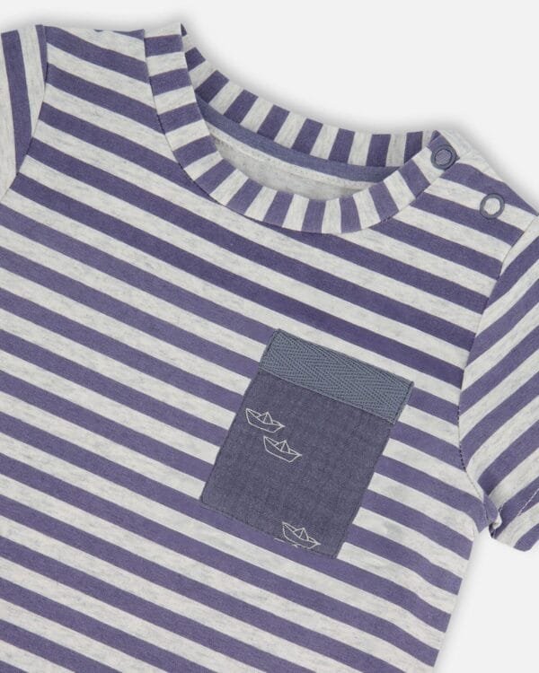 Organic Cotton Short Sleeve Top And Short Set Striped Navy - Image 3