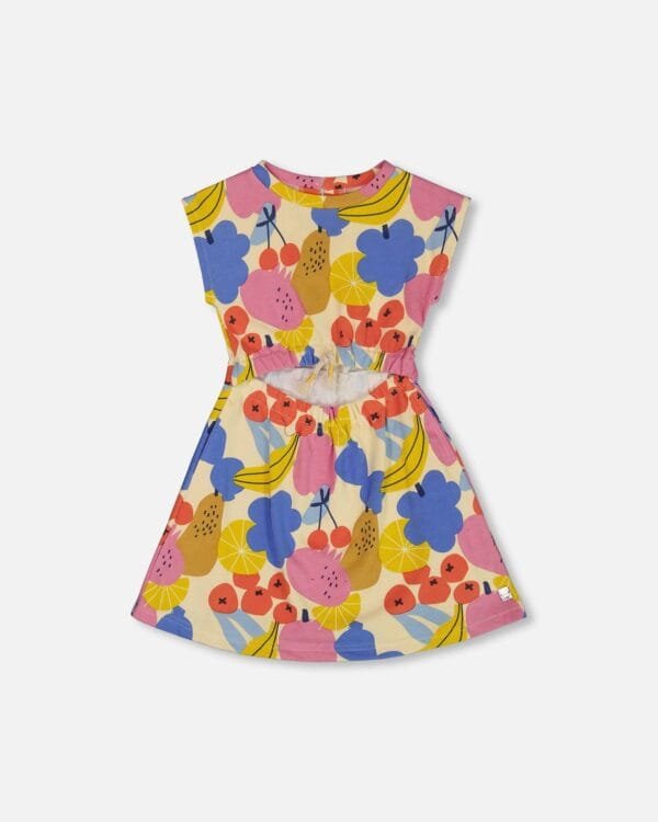Printed French Terry Dress Fruits On Yellow Background - Image 6