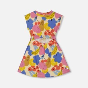 Printed French Terry Dress Fruits On Yellow Background