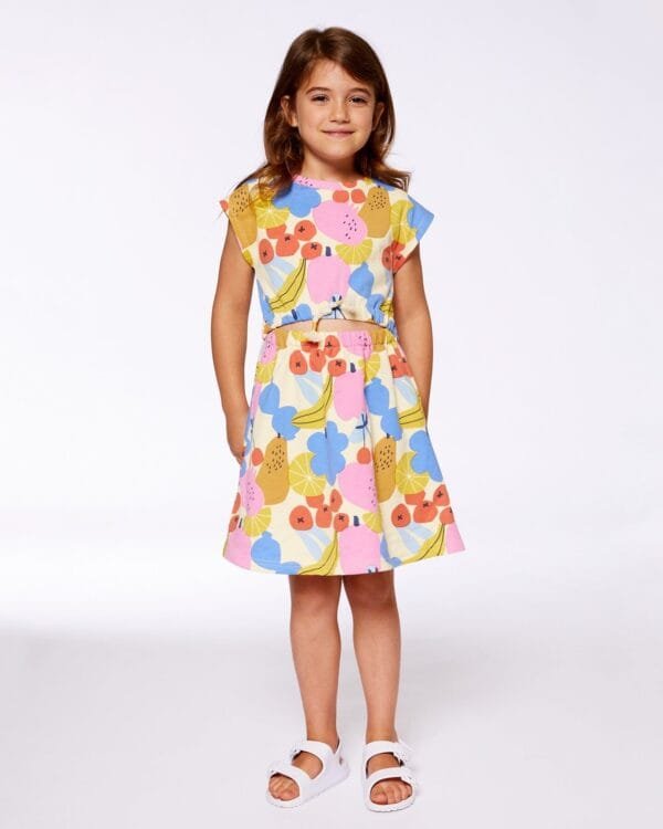 Printed French Terry Dress Fruits On Yellow Background - Image 2