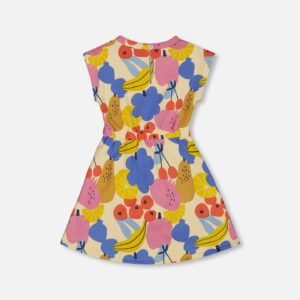 Printed French Terry Dress Fruits On Yellow Background