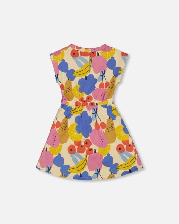 Printed French Terry Dress Fruits On Yellow Background - Image 3