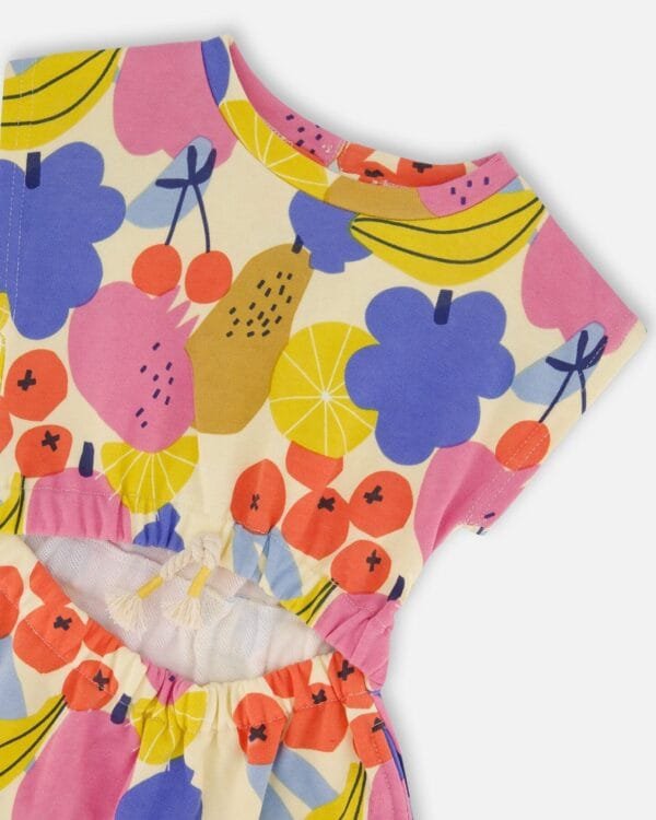 Printed French Terry Dress Fruits On Yellow Background - Image 4