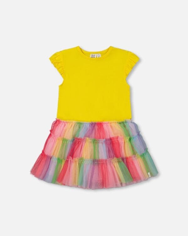 Short Sleeve Dress With Ruffle Tulle Skirt Multicolored - Image 5