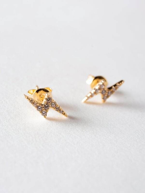 Gold Lightning Bolt Cubic Zirconia Stud Earrings - Image 4