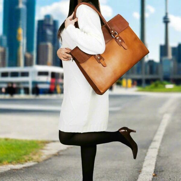 The Signature 17" Bag, Tan Flap - Image 3
