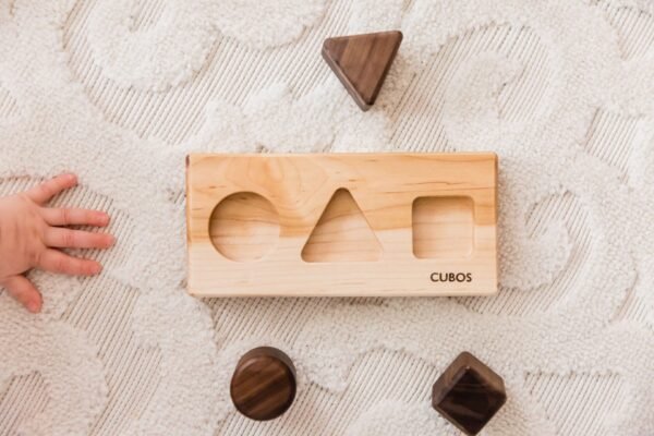 CUBOS-BASIC with Walnut inserts (100% Natural,Shape Sorter,Hardwood, Made in Canada) - Image 2